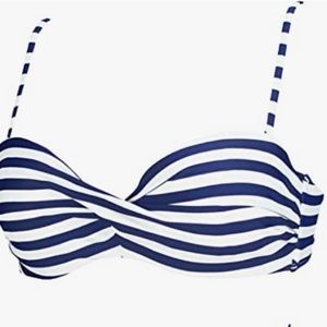 COCOSHIP Retro Navy Stripe Twisted Front Bikini Top